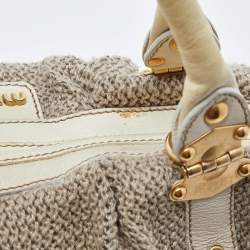 Miu Miu Cream Woven Fabric and Leather Satchel