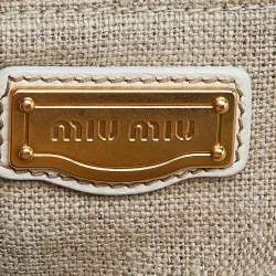 Miu Miu Cream Woven Fabric and Leather Satchel