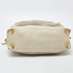 Miu Miu Cream Woven Fabric and Leather Satchel