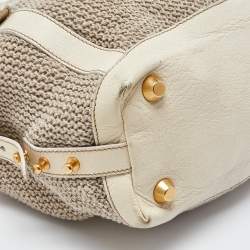 Miu Miu Cream Woven Fabric and Leather Satchel