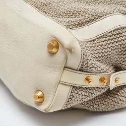 Miu Miu Cream Woven Fabric and Leather Satchel