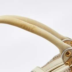 Miu Miu Cream Woven Fabric and Leather Satchel