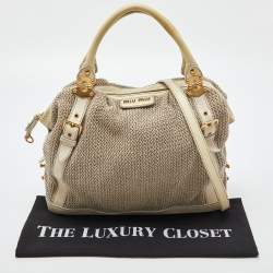 Miu Miu Cream Woven Fabric and Leather Satchel