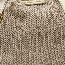 Miu Miu Cream Woven Fabric and Leather Satchel