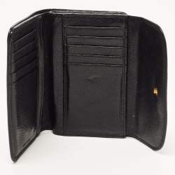 Pre Owned Miu Miu Black Leather Logo Flap French Wallet