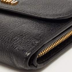Pre Owned Miu Miu Black Leather Logo Flap French Wallet