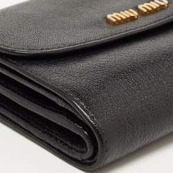 Pre Owned Miu Miu Black Leather Logo Flap French Wallet