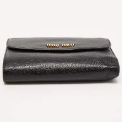 Pre Owned Miu Miu Black Leather Logo Flap French Wallet