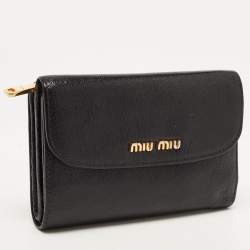 Pre Owned Miu Miu Black Leather Logo Flap French Wallet
