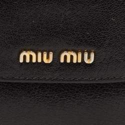 Pre Owned Miu Miu Black Leather Logo Flap French Wallet