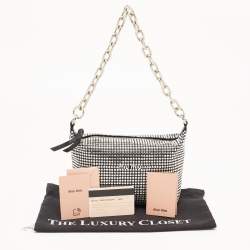 Miu Miu Black Satin and Leather Crystals Spirit Baguette Bag