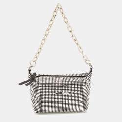 Miu Miu Black Satin and Leather Crystals Spirit Baguette Bag