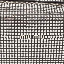 Miu Miu Black Satin and Leather Crystals Spirit Baguette Bag
