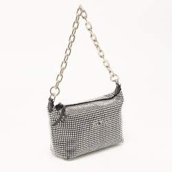 Miu Miu Black Satin and Leather Crystals Spirit Baguette Bag