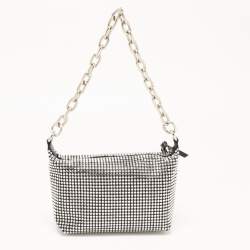 Miu Miu Black Satin and Leather Crystals Spirit Baguette Bag