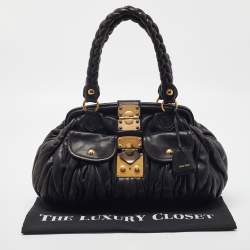 Miu Miu Black Matelassé Leather Coffer Frame Satchel