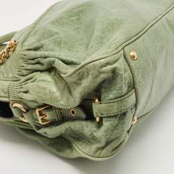 Miu Miu Mint Green Leather Lily Distressed Satchel