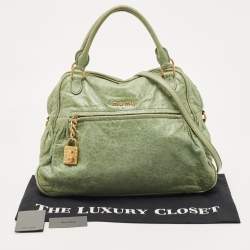 Miu Miu Mint Green Leather Lily Distressed Satchel