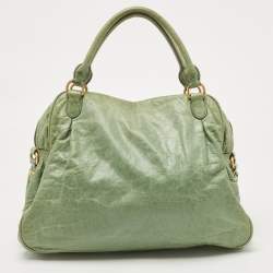 Miu Miu Mint Green Leather Lily Distressed Satchel