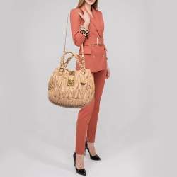 Pre Owned Miu Miu Beige Matelassé Leather Coffer Two Way Satchel