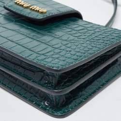 Miu Miu Green Croc Embossed Leather Phone Wallet Crossbody Bag