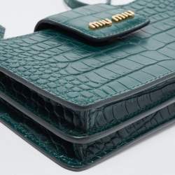 Miu Miu Green Croc Embossed Leather Phone Wallet Crossbody Bag