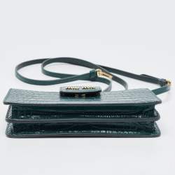 Miu Miu Green Croc Embossed Leather Phone Wallet Crossbody Bag