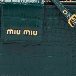 Miu Miu Green Croc Embossed Leather Phone Wallet Crossbody Bag