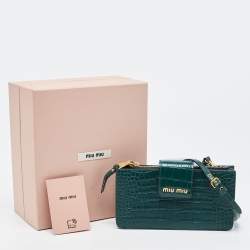 Miu Miu Green Croc Embossed Leather Phone Wallet Crossbody Bag