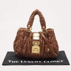 مملوكة مسبقًا Miu Miu Brown Matelassé Leather Bauletto Aperto Tote