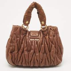 مملوكة مسبقًا Miu Miu Brown Matelassé Leather Bauletto Aperto Tote