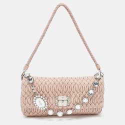 مملوكة مسبقًا Miu Miu Pink Matelassé Leather Crystal Cloqué Flap Bag