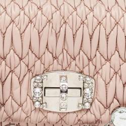 مملوكة مسبقًا Miu Miu Pink Matelassé Leather Crystal Cloqué Flap Bag