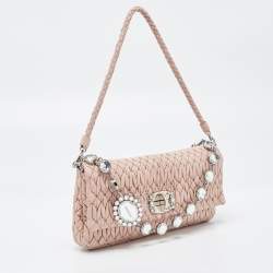 مملوكة مسبقًا Miu Miu Pink Matelassé Leather Crystal Cloqué Flap Bag