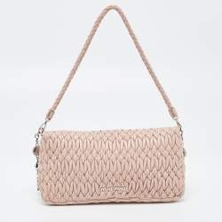 مملوكة مسبقًا Miu Miu Pink Matelassé Leather Crystal Cloqué Flap Bag