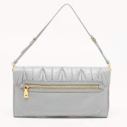 Miu Miu Ash Blue Matelassé Leather Flap Clutch Bag