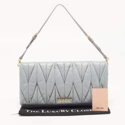 Miu Miu Ash Blue Matelassé Leather Flap Clutch Bag
