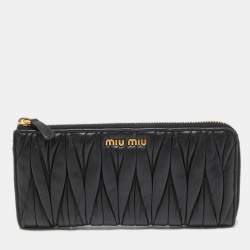 Miu Miu Black Matelassé Leather Logo Zip Around Continental Wallet