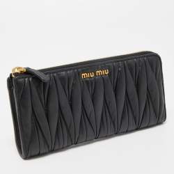 Miu Miu Black Matelassé Leather Logo Zip Around Continental Wallet