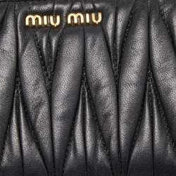 Miu Miu Black Matelassé Leather Logo Zip Around Continental Wallet