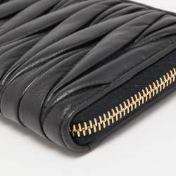 Miu Miu Black Matelassé Leather Logo Zip Around Continental Wallet