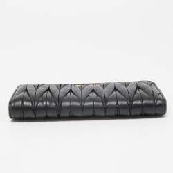 Miu Miu Black Matelassé Leather Logo Zip Around Continental Wallet
