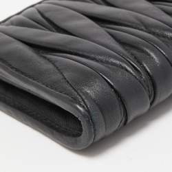 Miu Miu Black Matelassé Leather Logo Zip Around Continental Wallet