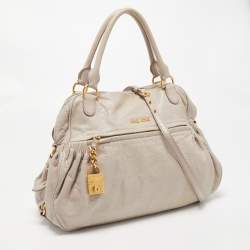 Miu Miu Grey Leather Lily Distressed Satchel