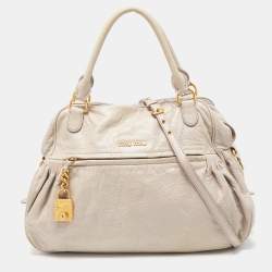 Miu Miu Grey Leather Lily Distressed Satchel