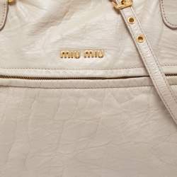 Miu Miu Grey Leather Lily Distressed Satchel