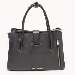 Miu Miu Black Madras Leather Pushlock Tote