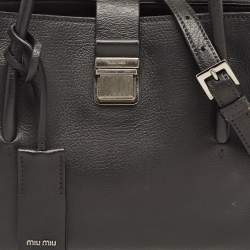 Miu Miu Black Madras Leather Pushlock Tote