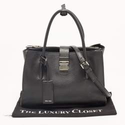 Miu Miu Black Madras Leather Pushlock Tote