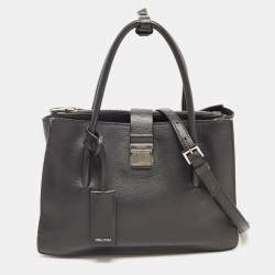Miu Miu Black Madras Leather Pushlock Tote